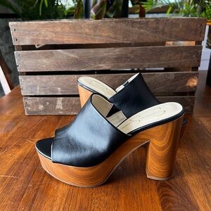 Jessica Simpson Shelbie Black and Brown Platform Mules
